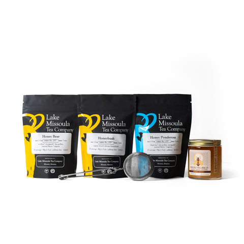 Lake Missoula Tea Company's honey tea box with assorted tea bags in a decorative box for flavorful honey-infused teas.