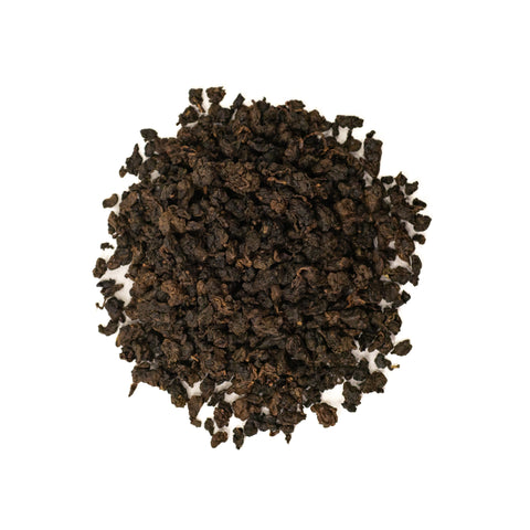 Medium Java Oolong tea leaves from Lake Missoula Tea Company, showcasing rolled, amber-brown tea leaves in a close-up image.