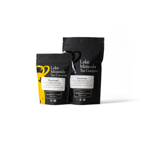 Lake Missoula Tea Company honey tea box featuring honeybush tea bags in a decorative box.