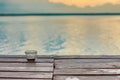 A cup of Lake Missoula Tea Company's Joint Peace Arthritis Blend herbal tea on a wooden dock with a scenic lake background.