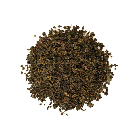 Roasted Tie Guan Yin oolong tea leaves from Lake Missoula Tea Company, showing golden-brown roasted tea leaves in a close-up image.