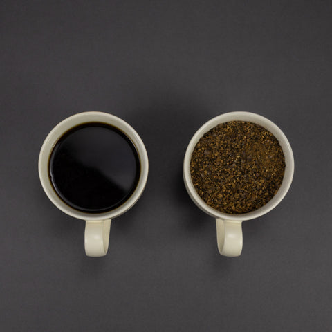 White mug with "Chicory Joe" tea label from Lake Missoula Tea Company, featuring a simple, clean design.