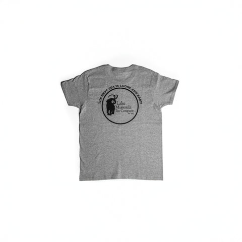 Gray Lake Missoula Tea Company T-shirt with graphic design, casual fit, made from soft fabric, perfect for tea lovers and casual wear.