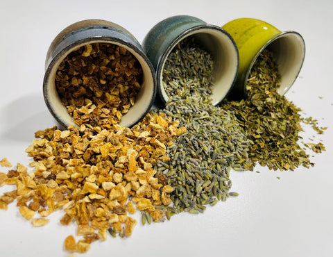 Cup of herbal tea with peppermint, lavender, and lemon from Lake Missoula Tea Company's A Few of My Favorite Things collection.