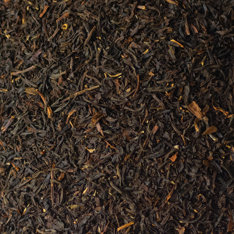 Close-up of Birdsong Black tea leaves showing rich texture and dark, twisted leaves from Lake Missoula Tea Company.