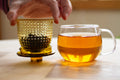 Horizontal image of Milky Black tea from Lake Missoula Tea Company, showing a steaming cup of rich, dark brewed tea.