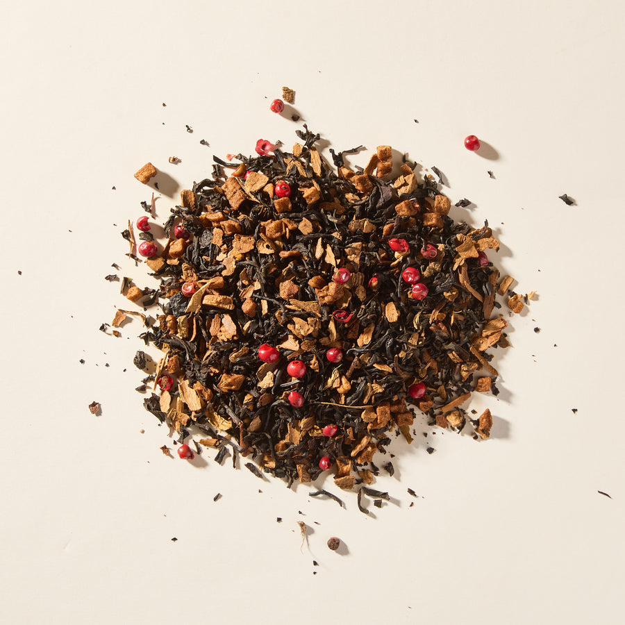 Harvest Moon Pumpkin Chai loose leaf tea with pink peppercorns