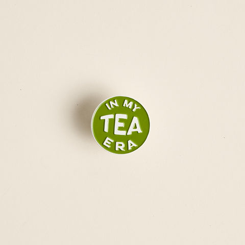 Green round In My Tea Era enamel pin