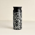 Black 12 oz LMTC tumbler with cream botanical leaf print