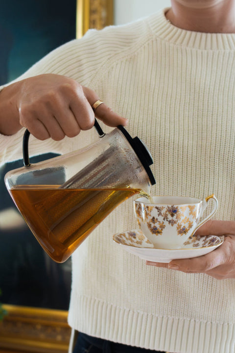 Glass teapot with steeper, heat on stove
