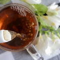 Lake Missoula Tea Company's Willy Wonka Chocolate Cardamom tea in a cup, showcasing a rich, aromatic blend with hints of chocolate and cardamom.