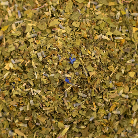 Close-up of a textured tea package labeled "A Few of My Favorite Things" by Lake Missoula Tea Company.