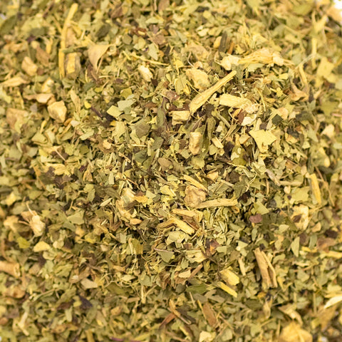 Internal Bliss #2 Regular Move Blend tea from Lake Missoula Tea Company showing a close-up of the textured tea leaves.