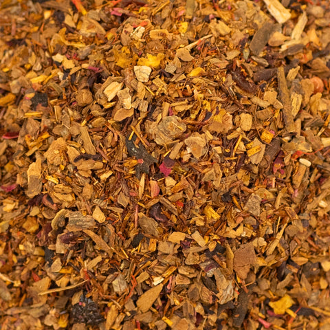 Close-up of Lake Missoula Tea Company's Sassy Citrus & Spice tea with textured, vibrant citrus and spice ingredients in the blend.