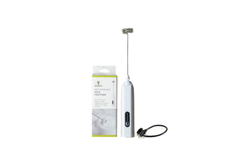 Fox Run Milk Frother in white, included with the Lake Missoula Tea Company Powder Tea Bundle for whisking powdered teas.