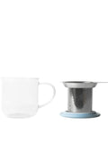Viva Minima Eva infuser mug by Lake Missoula Tea Company with a ceramic tea mug and built-in stainless steel infuser for brewing tea.