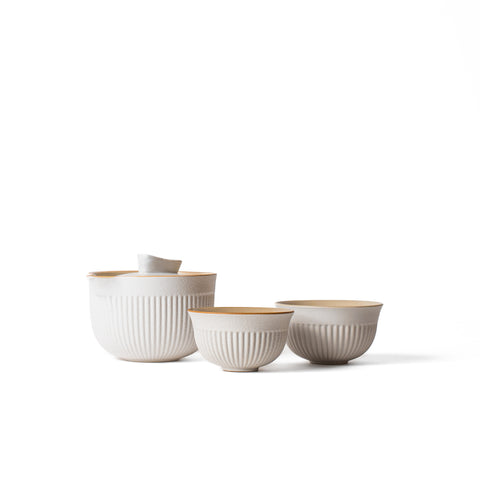 White Eastern Elm Clay Travel Gaiwan Set with lid and cup, compact teaware for Gong Fu tea brewing by Lake Missoula Tea Company.