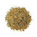 Dried ginkgo leaf tea from Lake Missoula Tea Company, showcasing a single green leaf with detailed veining and natural texture.