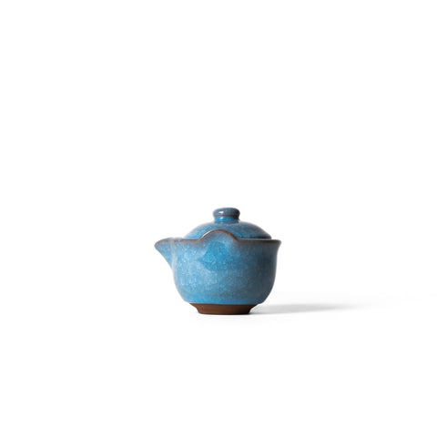 Blue crackle glaze ceramic Gaiwan with lid for Gong Fu Cha brewing, handcrafted teaware from Lake Missoula Tea Company.