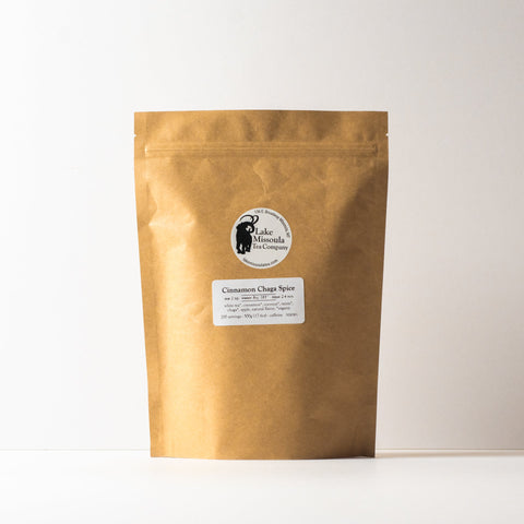 Cinnamon Chaga Spice tea by Lake Missoula Tea Company in a 500g package with aromatic cinnamon and chaga mushroom blend.
