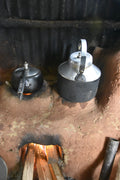 Panda Ruby Red tea leaves from Lake Missoula Tea Company displayed in a rustic farm kitchen setting.