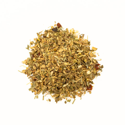 Spicy Ginger Snap tea by Lake Missoula Tea Company featuring a steaming cup with ginger and spice accents.