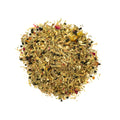 Cup of Easy Does It Elderberry Mint tea by Lake Missoula Tea Company featuring a brewed herbal tea with elderberries and mint leaves.