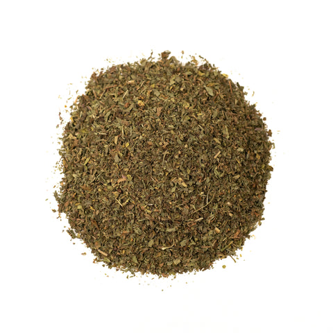 Fresh spearmint tea leaves from Lake Missoula Tea Company, vibrant green spearmint herbs in a natural setting.