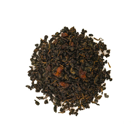Peach Peridot Oolong tea by Lake Missoula Tea Company featuring vibrant green tea leaves with peach flavor accents.