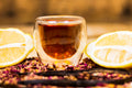 Lemon rose Puerh tea from Lake Missoula Tea Company, featuring a brewed cup with lemon slices and rose petals.