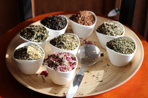 Loose leaf tea from Lake Missoula Tea Company's Monthly Tea Explorers Club display, showcasing various tea leaves.