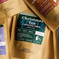 Christmas Tea Caffeine Free in a kraft Winter Collection pouch with a dark green label
