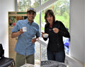Tasting at Lake Missoula Tea Company factory featuring Caldera Mist Chocolate Abyss tea in a tasting cup.