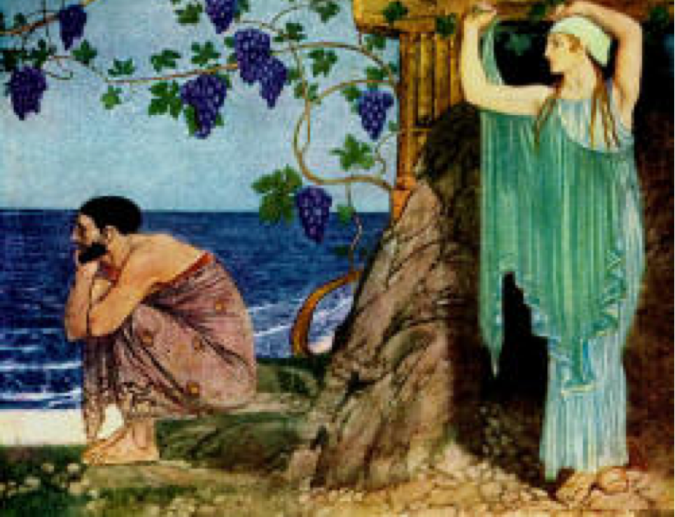 Nymph goddess Calypso and Odysseus