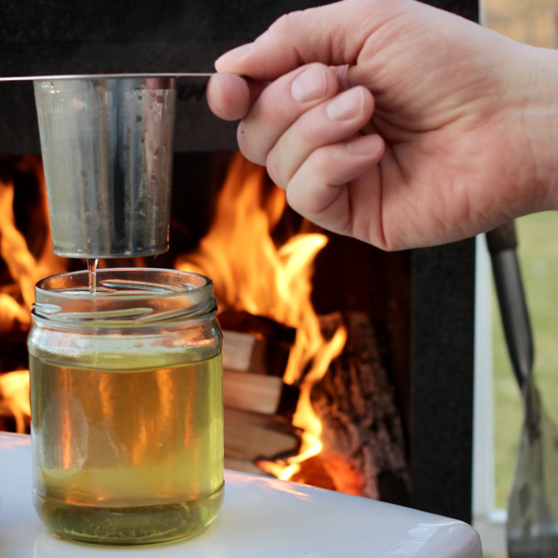 Brewing cozy tea with strainer